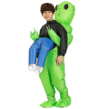 (Kid) Lebanghui Green Alien Carrying Human Costume Inflatable Funny Blow Up Suit Cosplay For Party