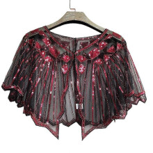 (red) 1920s Flapper Costume Shawl Wraps Sequin Beaded Evening Cape Bridal Shawl Bolero 20s Vintage Party Flapper Cover Up