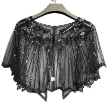 (black) 1920s Flapper Costume Shawl Wraps Sequin Beaded Evening Cape Bridal Shawl Bolero 20s Vintage Party Flapper Cover Up