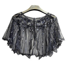 (blue) 1920s Flapper Costume Shawl Wraps Sequin Beaded Evening Cape Bridal Shawl Bolero 20s Vintage Party Flapper Cover Up
