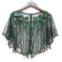 (green) 1920s Flapper Costume Shawl Wraps Sequin Beaded Evening Cape Bridal Shawl Bolero 20s Vintage Party Flapper Cover Up