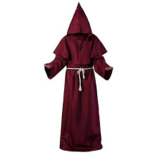 (L, Wine red) Adult Halloween Mens Monk Cosplay Robe Cloak Capes Friar Medieval Priest Costume Fancy Dress
