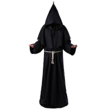 (L, Black) Adult Halloween Mens Monk Cosplay Robe Cloak Capes Friar Medieval Priest Costume Fancy Dress