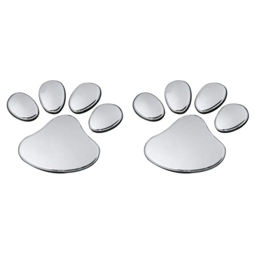 3D Self-Adhesive Paw Print Stickers For Cars, Dog Paw Decals, 2-Piece Set Silver 6493810550584