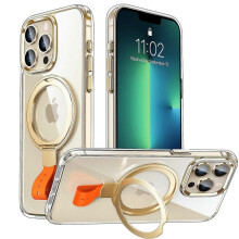 (golden) For iPhone 15 Pro Max Case, Compatible with MagSafe, Slim Translucent Matte Shockproof Cover with 360 Rotatable Ring Stand