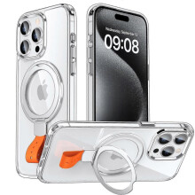 (silvery) For iPhone 15 Pro Max Case, Compatible with MagSafe, Slim Translucent Matte Shockproof Cover with 360 Rotatable Ring Stand