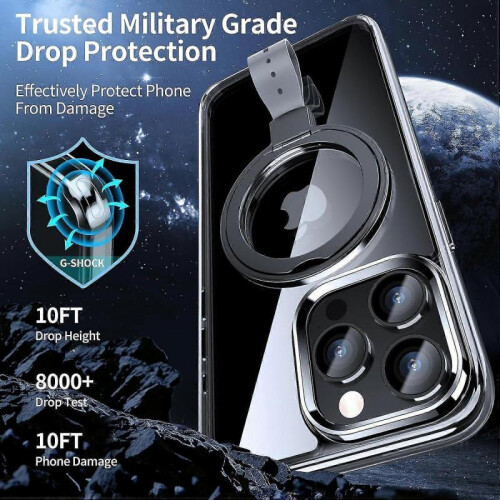 (black) For iPhone 15 Pro Max Case, Compatible with MagSafe, Slim Translucent Matte Shockproof Cover with 360 Rotatable Ring Stand 1