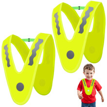 Lightweight High Visibility Vests for Children Pack Of 2 V-Shape Signal Collar Reflective Washable Safety Vest