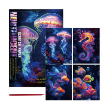 Glow in the Dark Scratch Kits 4-Piece Paper Art Scratch Board Set With Pen For Kids Teens Adults 21x28.5 cm