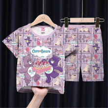 (5-7 years old,A)4-12Years Kids Girls Care Bears Cartoon Pyjamas Short Sleeve T-Shirt Shorts Set Summer Loungewear Sleepwear Outfits