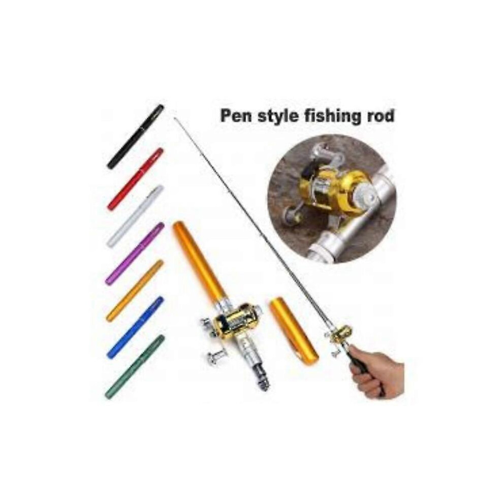(red)Portable Pen Rod & Reel Combo Kit Mini Pocket Folding Rod Kit Telescoping Rod + Spinning Reel Combo Kit