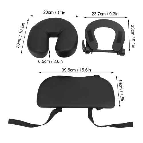 Folding U Shape Face Cradle Pillow for Massage Tables - Black Adjustable Fit 1