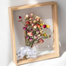 3D Picture Frame, 4 cm Depth, 8-Inch Square, Clear Log Color Wood Frame, for Dried Flowers, Plant Specimens, Photos