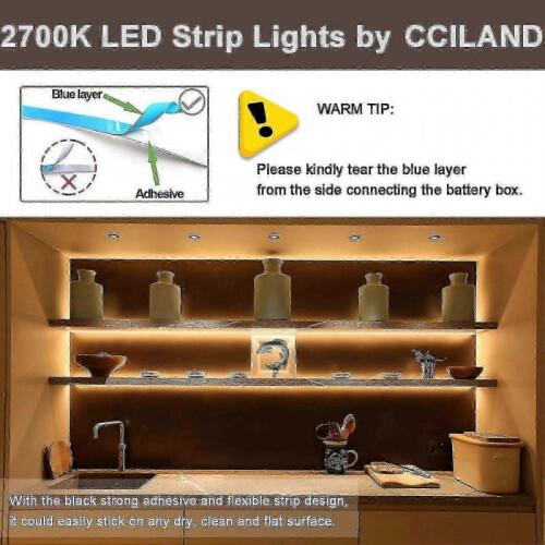 3m Battery LED Strip Lights with Remote Control, 90 LED Lights Strip Waterproof, 8 Modes, Dimmable, Timer, Self-Adhesive, Cuttable(Warm White) 2