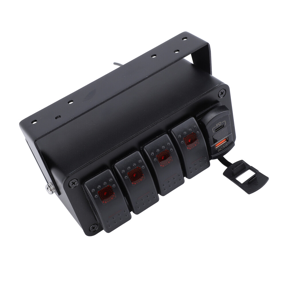 4-Gang Waterproof Rocker Switch Panel With Dual Usb Qc3.0 Charger 12V/24V 8701337461152