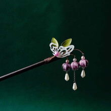 Hair Pin Flower Hair Stick Purple Orchid Antique Style Wooden Hair Pin Butterfly Tassel Model F