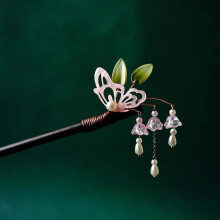 Hair Pin Flower Hair Stick Navy Purple Bell Orchid Antique Style Wooden Hairpin With Butterfly Tassel
