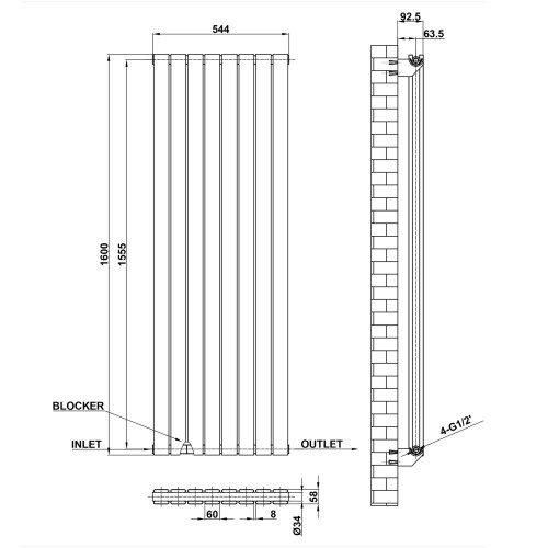 AICA (1600x544mm Double) Vertical flat radiator anthracite all sizes 2
