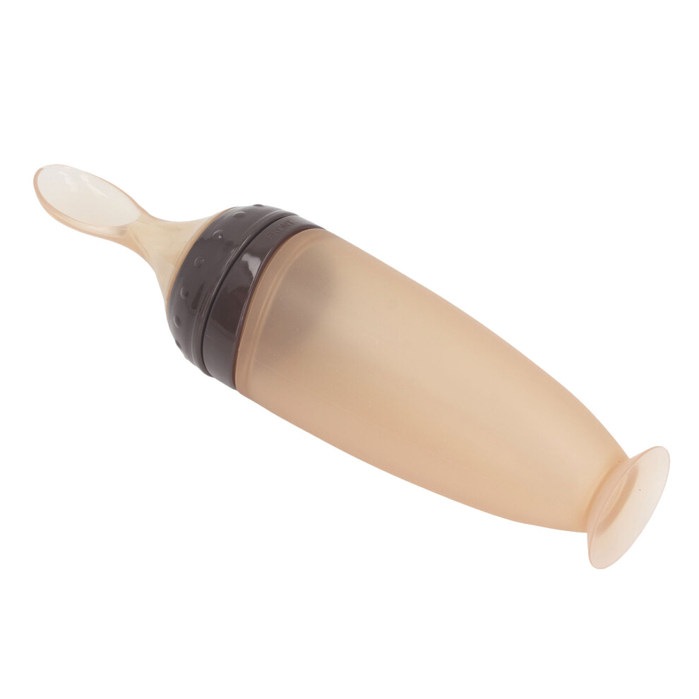 Baby Food Feeder Spoon with Dust Cover, 6x21cm Silicone Squeeze Cereal Feeder for Toddlers Coffee Color
