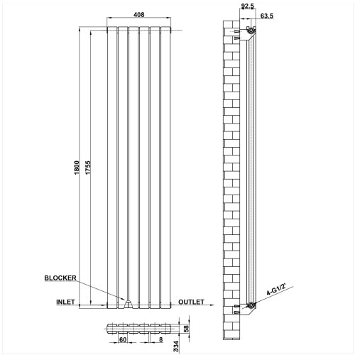 AICA (1800x408mm Double) Vertical flat radiator white all sizes 2