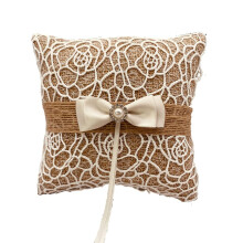 Ring Pillow Vintage Style, Rustic Lace Ring Bearer With Bow, Bridal Ring Holder Cushion, For Wedding Ceremony, 15 cm