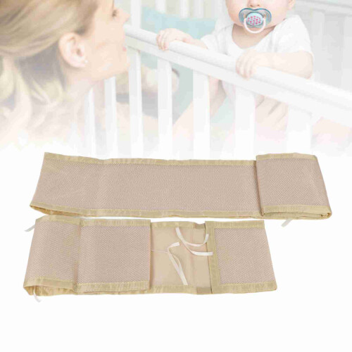 Full Size Baby Crib Mesh Bumper - Breathable Secure Adjustable Beige