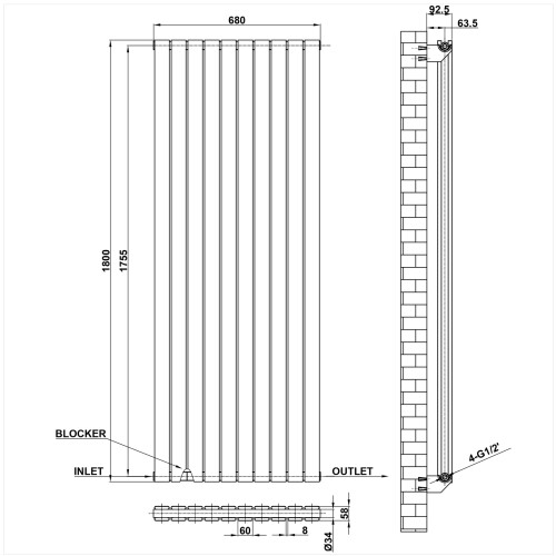 AICA (1800x680mm Double) Vertical flat radiator white all sizes 2