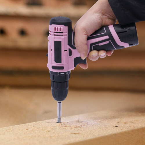 (21 Pieces) 12V Pink Electric Cordless Drill Combi Drill Set 2
