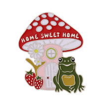 Brooch Rhinestone Frog Enamel Lapel Pin One Size Red Mushroom House Music Pin Cute Animal
