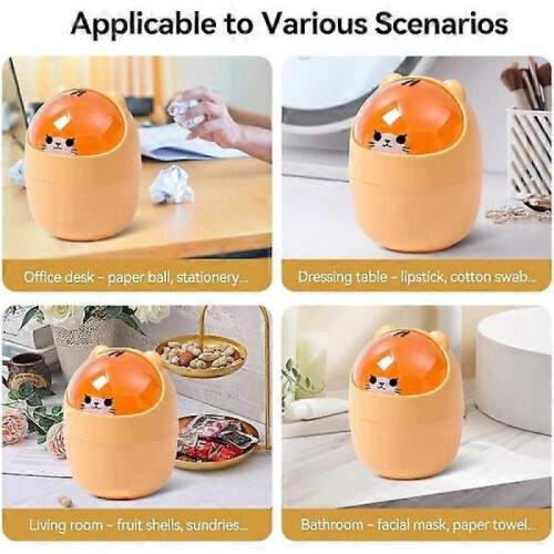 Cute Mini Table Container, Cartoon Cat Shaped Trash Can, Mini Table Container with Swing Lid, Small Trash Can (Blue) 1