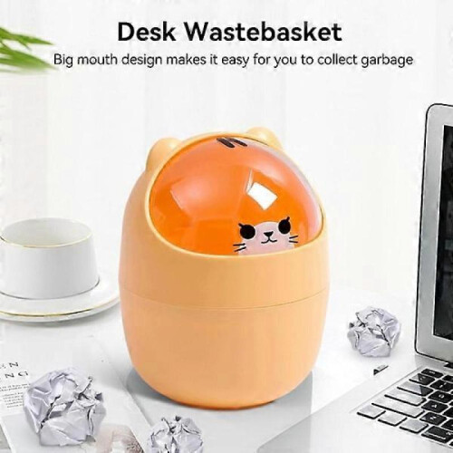 Cute Mini Table Container, Cartoon Cat Shaped Trash Can, Mini Table Container with Swing Lid, Small Trash Can (Blue) 2