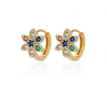 (E3125G-1) Luxury Aesthetic Rainbow Zirconia Stud Earrings for Women - Trendy Stainless Steel Hoop Drop Earrings for Girls