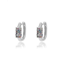 (E2032P-3) Luxury Aesthetic Rainbow Zirconia Stud Earrings for Women - Trendy Stainless Steel Hoop Drop Earrings for Girls