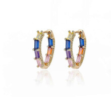 (E3121G-2) Luxury Aesthetic Rainbow Zirconia Stud Earrings for Women - Trendy Stainless Steel Hoop Drop Earrings for Girls