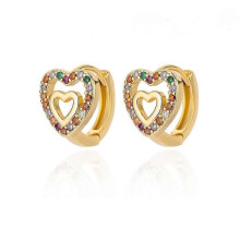 (E3124G-11) Luxury Aesthetic Rainbow Zirconia Stud Earrings for Women - Trendy Stainless Steel Hoop Drop Earrings for Girls