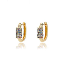 (E2032G-3) Luxury Aesthetic Rainbow Zirconia Stud Earrings for Women - Trendy Stainless Steel Hoop Drop Earrings for Girls