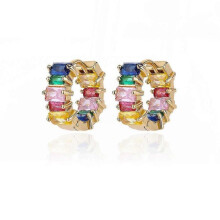 (E3121G-6) Luxury Aesthetic Rainbow Zirconia Stud Earrings for Women - Trendy Stainless Steel Hoop Drop Earrings for Girls