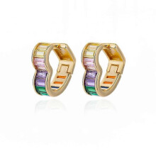 (E3121G-1) Luxury Aesthetic Rainbow Zirconia Stud Earrings for Women - Trendy Stainless Steel Hoop Drop Earrings for Girls