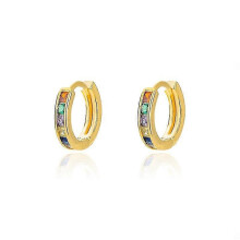 (E2652G-3) Luxury Aesthetic Rainbow Zirconia Stud Earrings for Women - Trendy Stainless Steel Hoop Drop Earrings for Girls