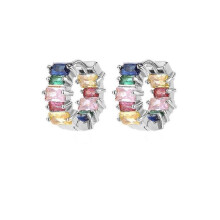 (E3121P-6) Luxury Aesthetic Rainbow Zirconia Stud Earrings for Women - Trendy Stainless Steel Hoop Drop Earrings for Girls