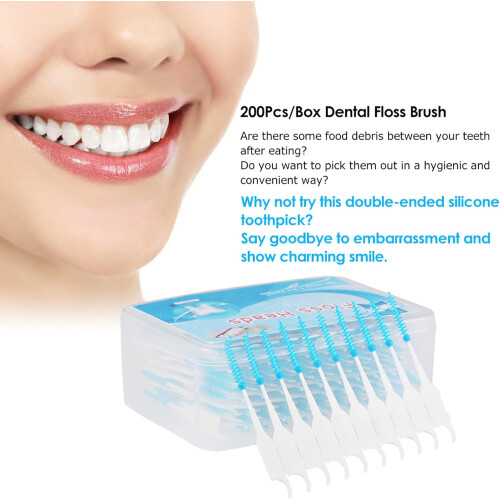 Interdental Flossers Soft Silicone Double Ended Blue One Size 200 Count 1