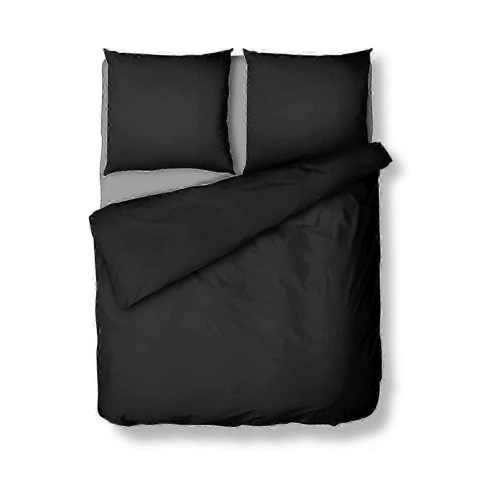 Black Bedding Set of 3 - Duvet Cover 200x200cm + 2 Pillowcases 80x80cm with YKK Zipper - Soft Fluffy Crease-Free Microfibre for Summer Comfo