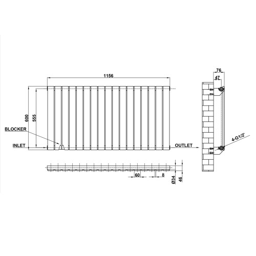 AICA (White, 600*1156mm ?single)) Flat Panel Column Radiator 2