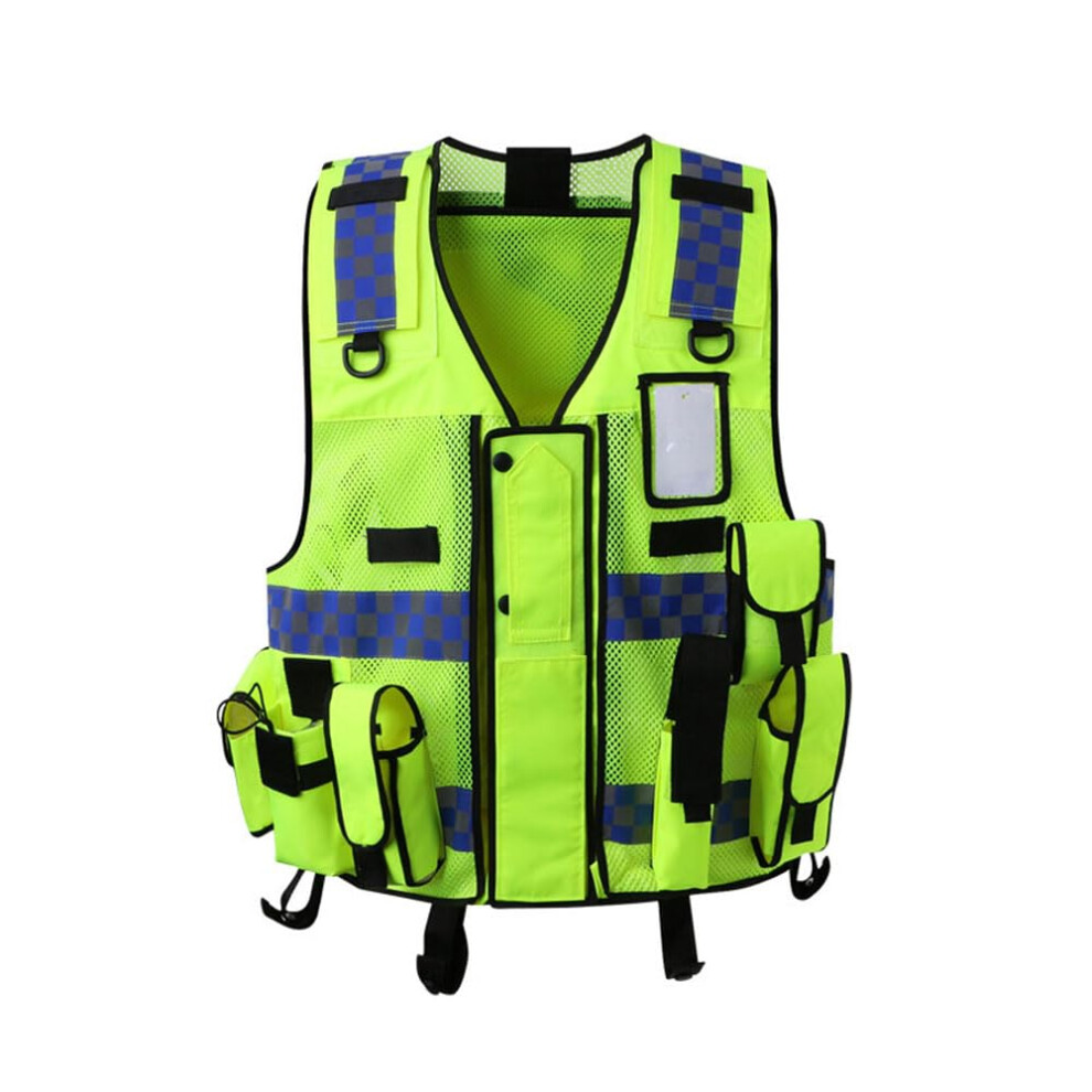 Mesh Safety Vest With High Visibility, Reflective Stripes, Adjustable, Multiple Pockets, Police Traffic Vest, Yellow 6276012289182