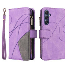 (Purple) Case for Samsung Galaxy A17 with Card Slot Stand Zipper Wallet Style Kickstand Protective Two-color Stitching Nine Card Slots