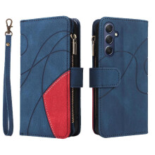 (Blue) Case for Samsung Galaxy A17 with Card Slot Stand Zipper Wallet Style Kickstand Protective Two-color Stitching Nine Card Slots