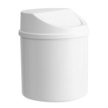 (White) Modern Swing Lid Desktop Garbage Can Mini PP Plastic Trash Bin Waste Basket Container For Computer Table Countertop White