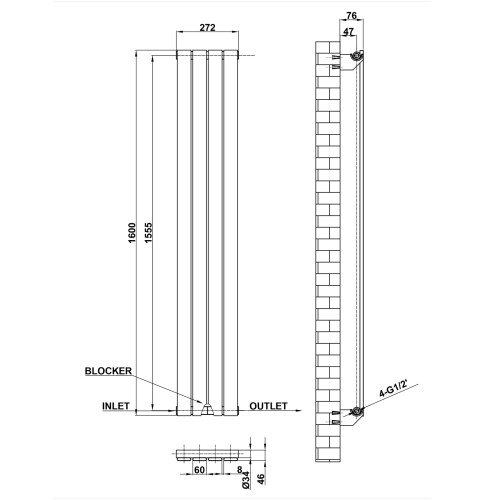AICA (White, 1600*272mm ?single)) Flat Panel Column Radiator 2
