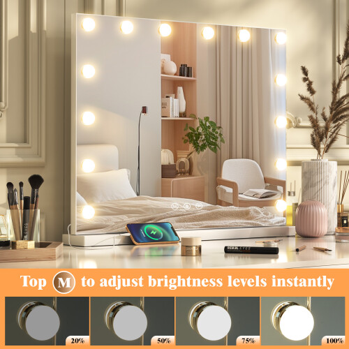 14 LED Gold Hollywood make-up mirror 14 Bulb Lighting w/USB 2