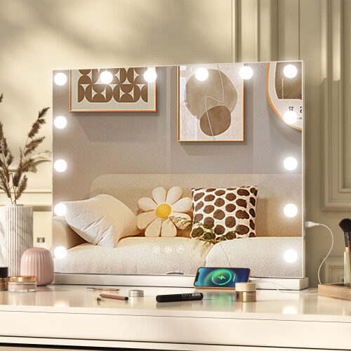 14 LED Gold Hollywood make-up mirror 14 Bulb Lighting w/USB 1